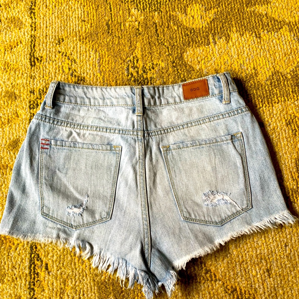 BDG denim worn and washed look short shorts.